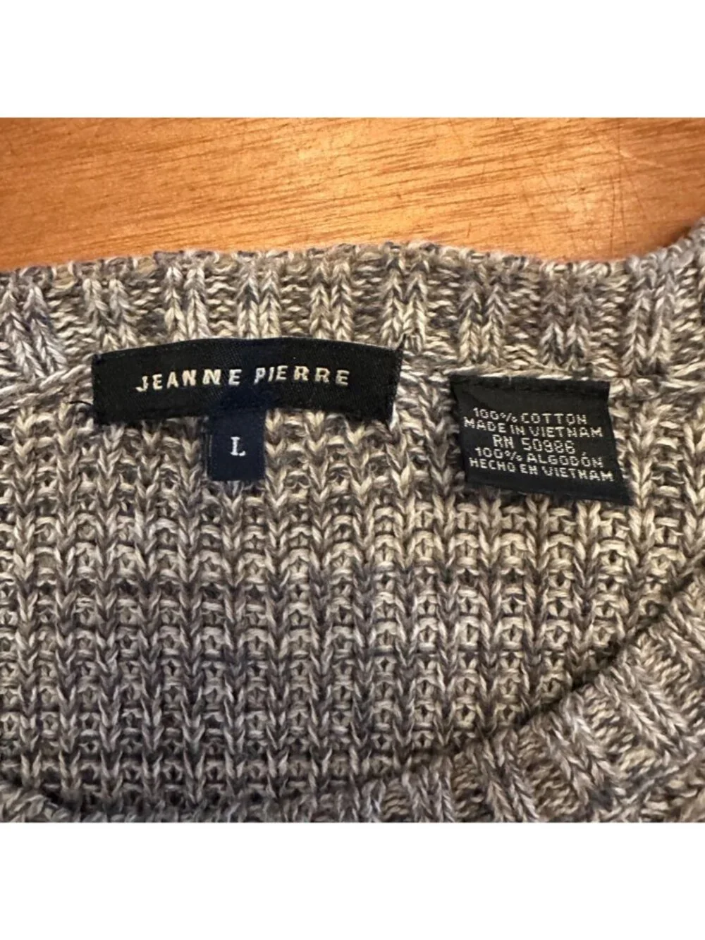 Jeanne Pierre Womens Gray Cable Knit Sweater Large 100% Cotton Vintage - Picture 5 of 6